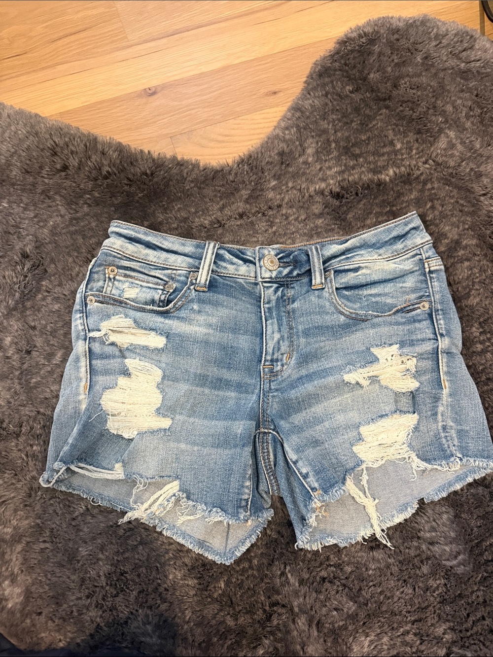 American Eagle Outfitters Light Blue Distressed Denim Cutoff Shorts